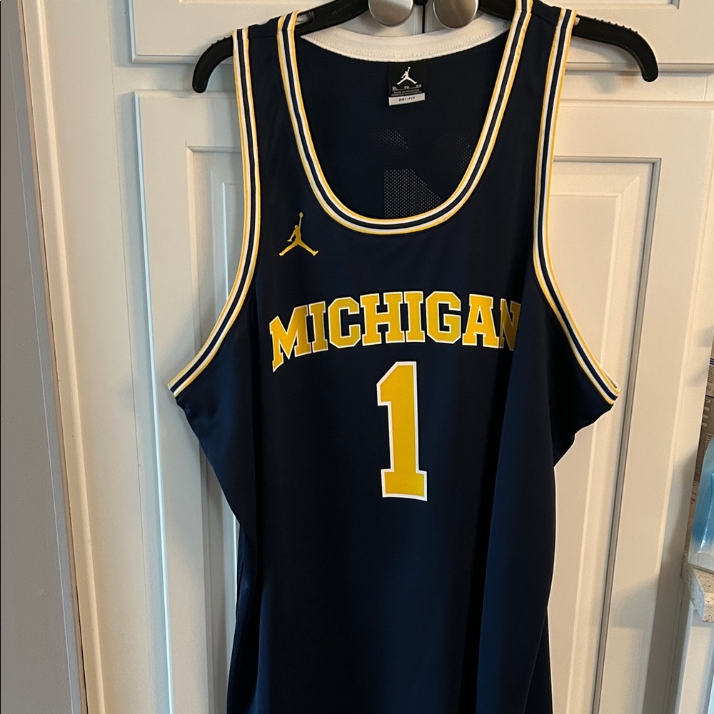 Jordan Navy and Yellow Michigan Basketball Jersey #1
